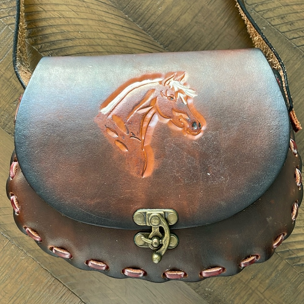 Handmade leather equestrian handbag